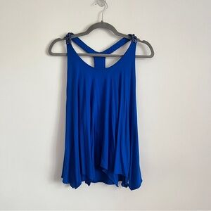 Sky Y2K Blue Beaded Razor Back Flowy Tank Top Size S Flowy Party Club Top NWT